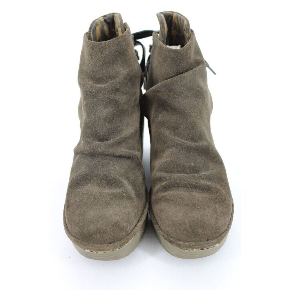 Fly London Boots Ankle Booties Brown Suede Wedge Ankle Lace/Tie Size 38 - Picture 4 of 11